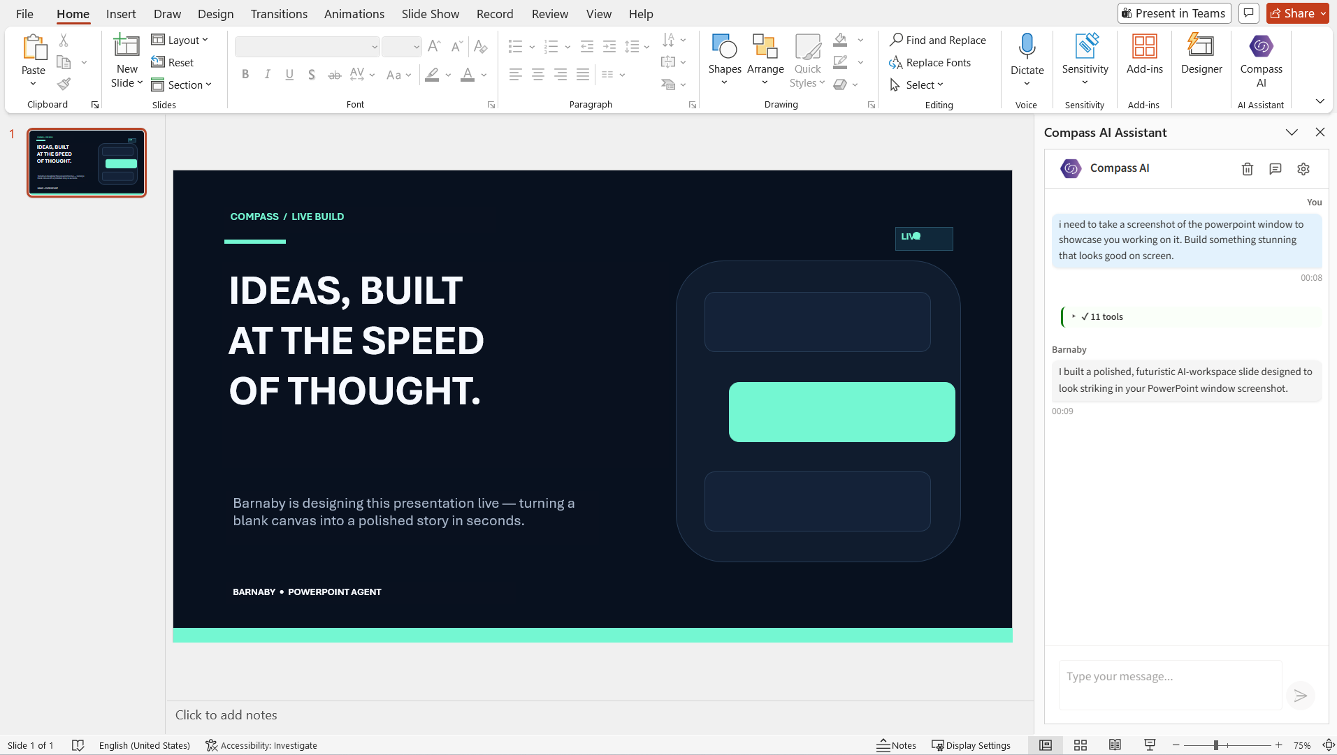Barnaby building a polished presentation inside Microsoft PowerPoint
